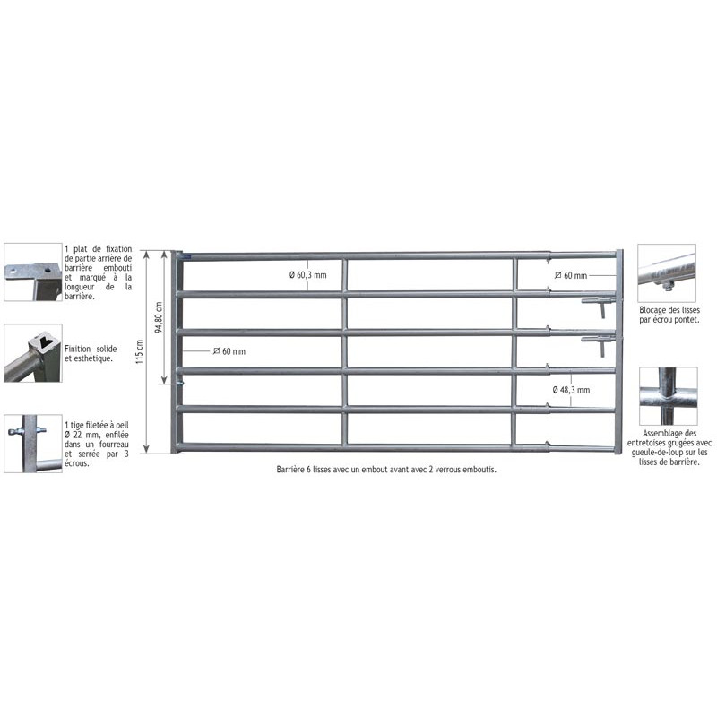 Embout arrière 6 lisses pour barrière de contention 3/4 m 