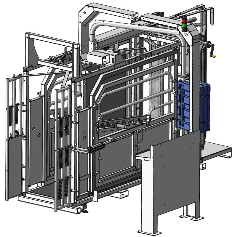 Cage de contention LVAPI - 3 portillons - Parois largeur variable - Panneaux latéraux ouvrants avec portillons