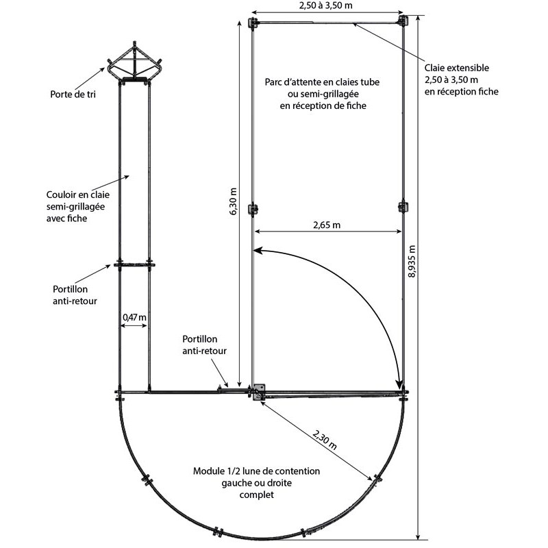 Module 1/2 lune à poussée circulaire pour ovins