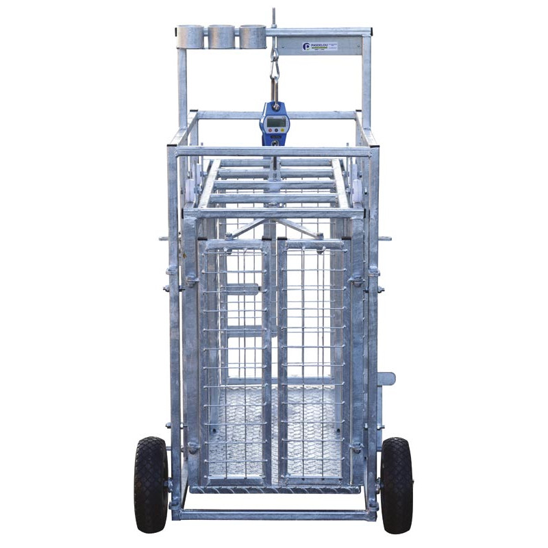 Cage de pesage roulante pour ovins avec cadran de pesée 