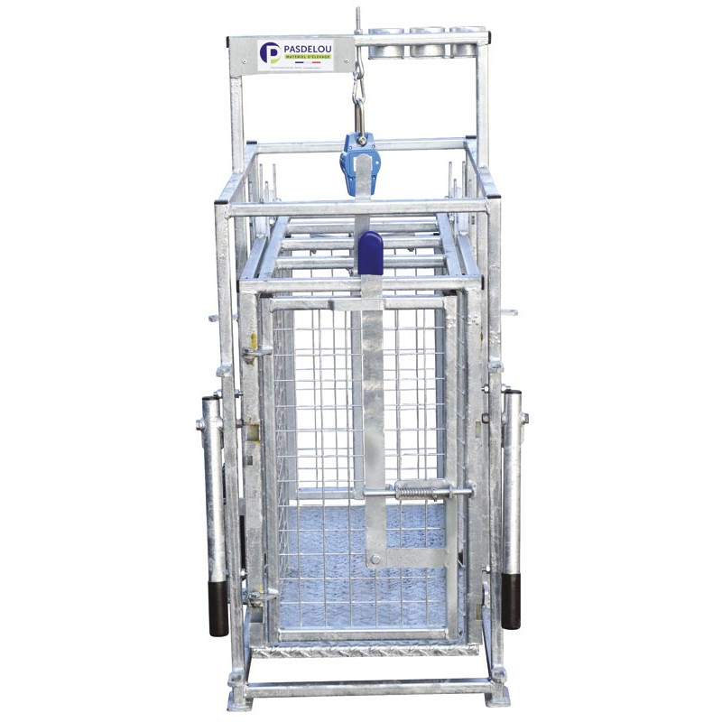 Cage de pesage roulante pour ovins avec cadran de pesée 