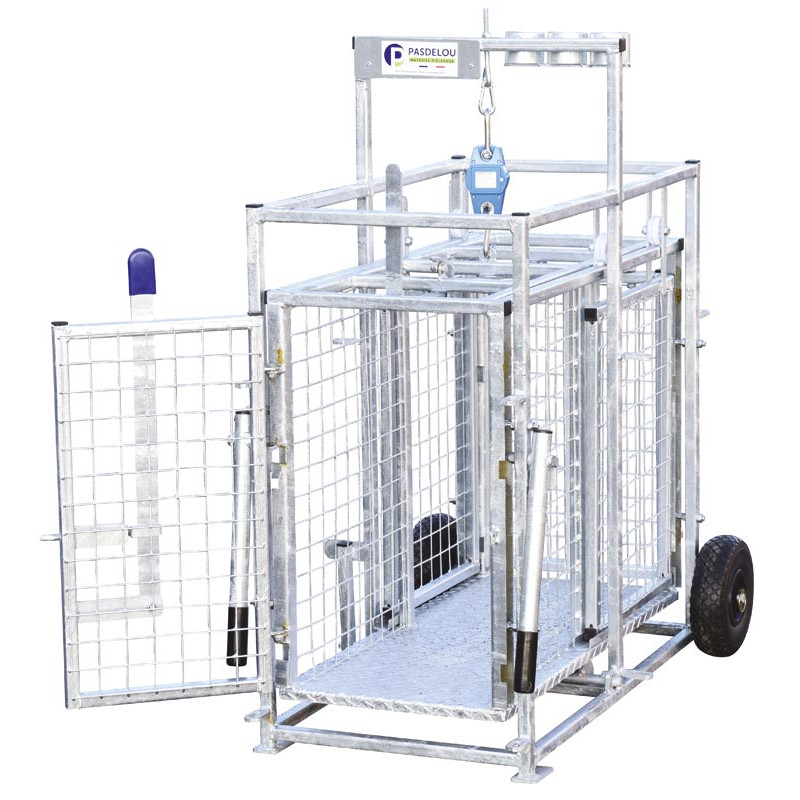 Cage de pesage roulante pour ovins avec cadran de pesée 