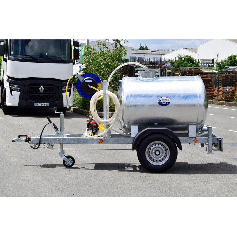 Remorque citerne à eau 1000 litres espaces verts - Routière 90km/h - PTC 1,5 T
