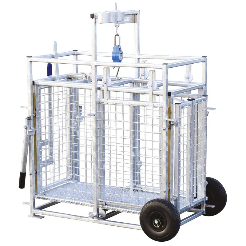 Cage de pesage roulante pour ovins avec cadran de pesée 